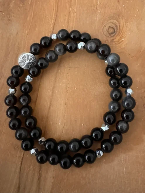 Perlenarmband "SILVER OBSIDIAN mit HÄMATIT" (doppelt)