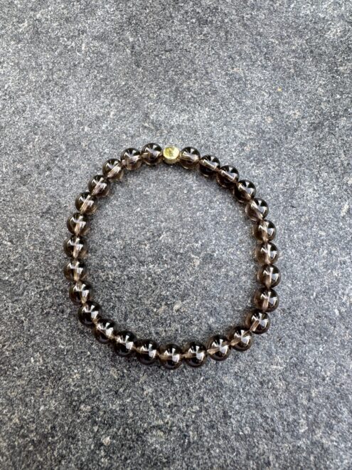 Perlenarmband "RAUCHQUARZ" 6mm mit vergoldeter Abschlussperle